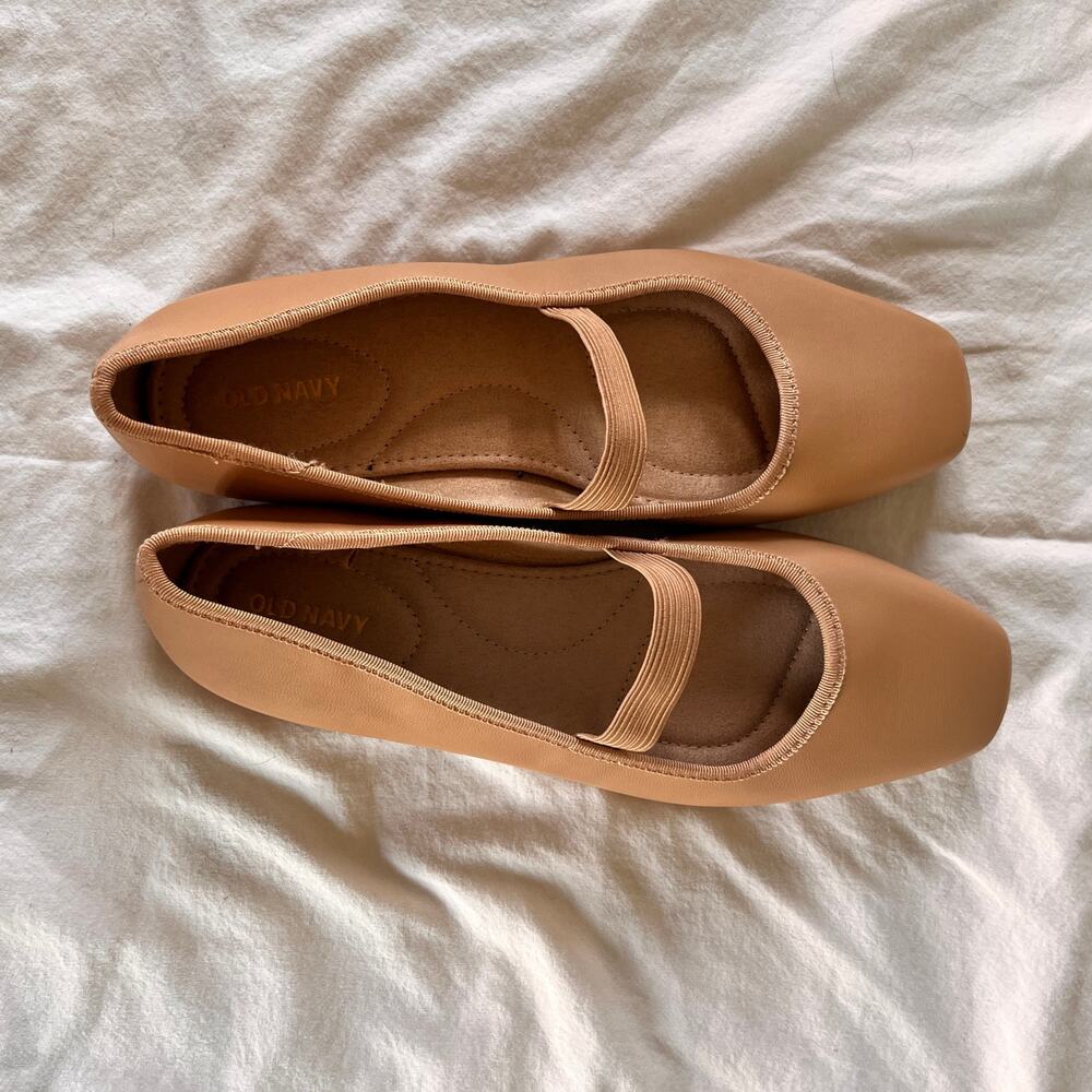 Old Navy Nude Tan Mary Jane Ballet Flats Elastic Strap Square Toe Size 8.5